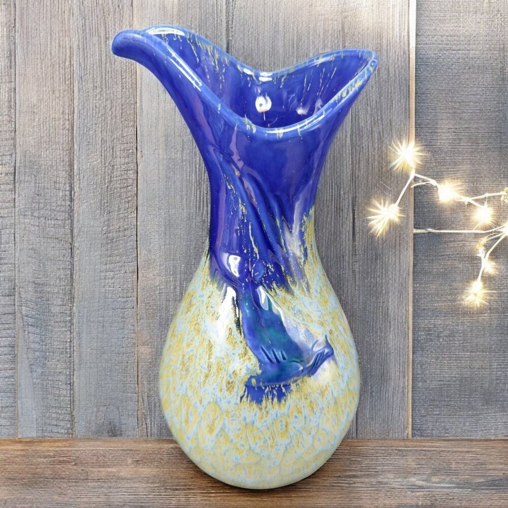 Doug Wylie Clayfish Designs Whale Pitcher Jug Carafe 1980s Stoneware Pottery VTG